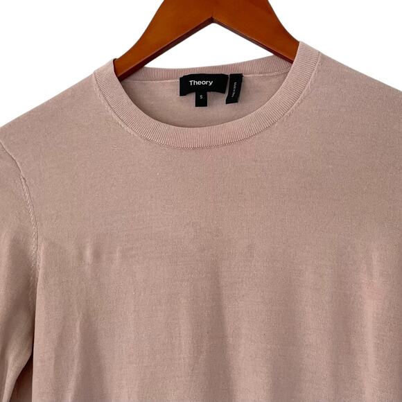 Theory Lightweight Petal/Blush/Pink/Beige Wool Crewneck Long Sleeve Sweater S - Picture 3 of 13